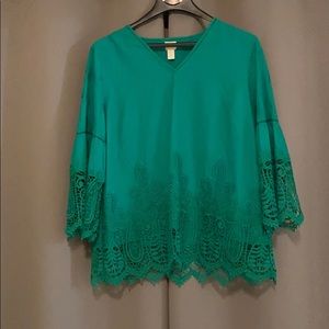 Chico’s Lace Novelty Top in Vivid Green